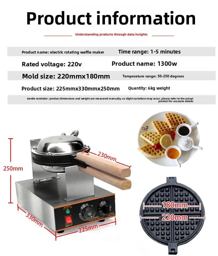 Machine à gaufres rotative 220V, grande plaque de cuisson électrique, pour usage domestique et comme