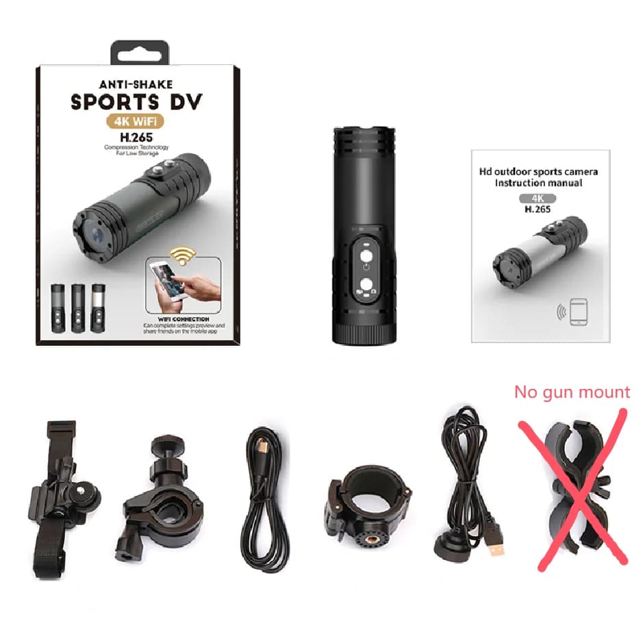Caméra de chasse pour fusil de chasse extérieur 4K, anti-secousse, révélateur de sport, WiFi, moto,
