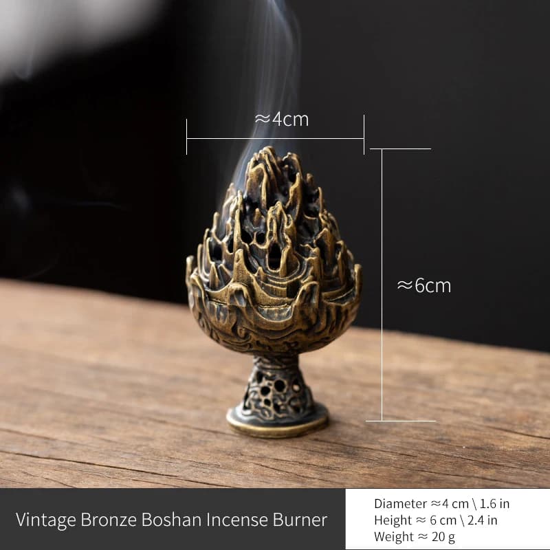 Brûleur d'encens Boshan fait main, style Han, en bronze sculpté, décoration zen pour maison de thé,
