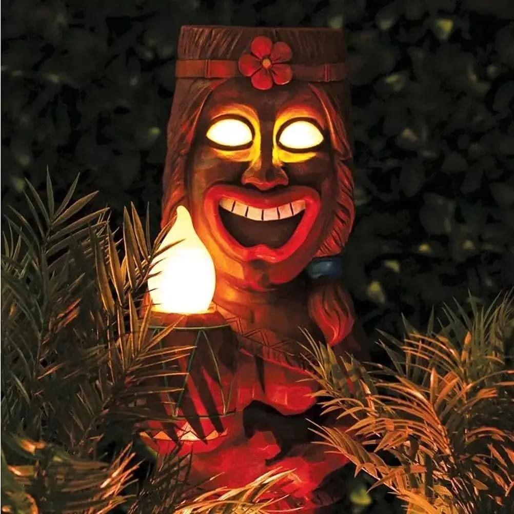 Décor de totem Tiki pour fête hawaïenne, lumières solaires Tiki, statues extérieures d'arrière-cour,