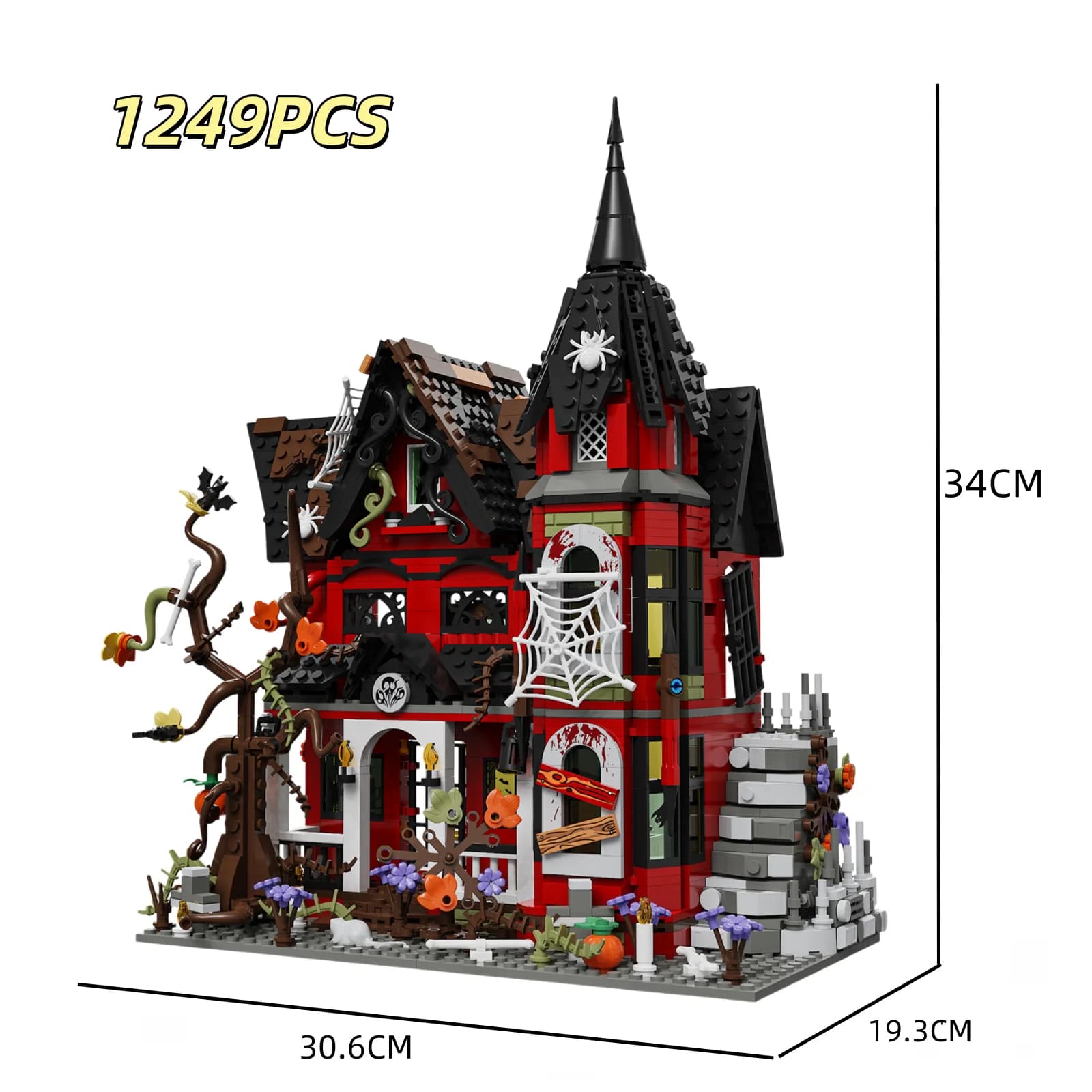 Ensemble de blocs de construction de maison hantée pour Halloween - Kit de briques de villa gothique