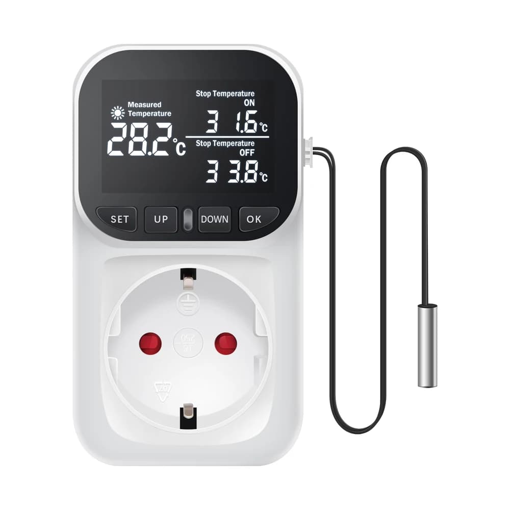 Prise de Thermostat numérique 16a 230V, régulateur de température, capteur de sortie, prise ue, inte