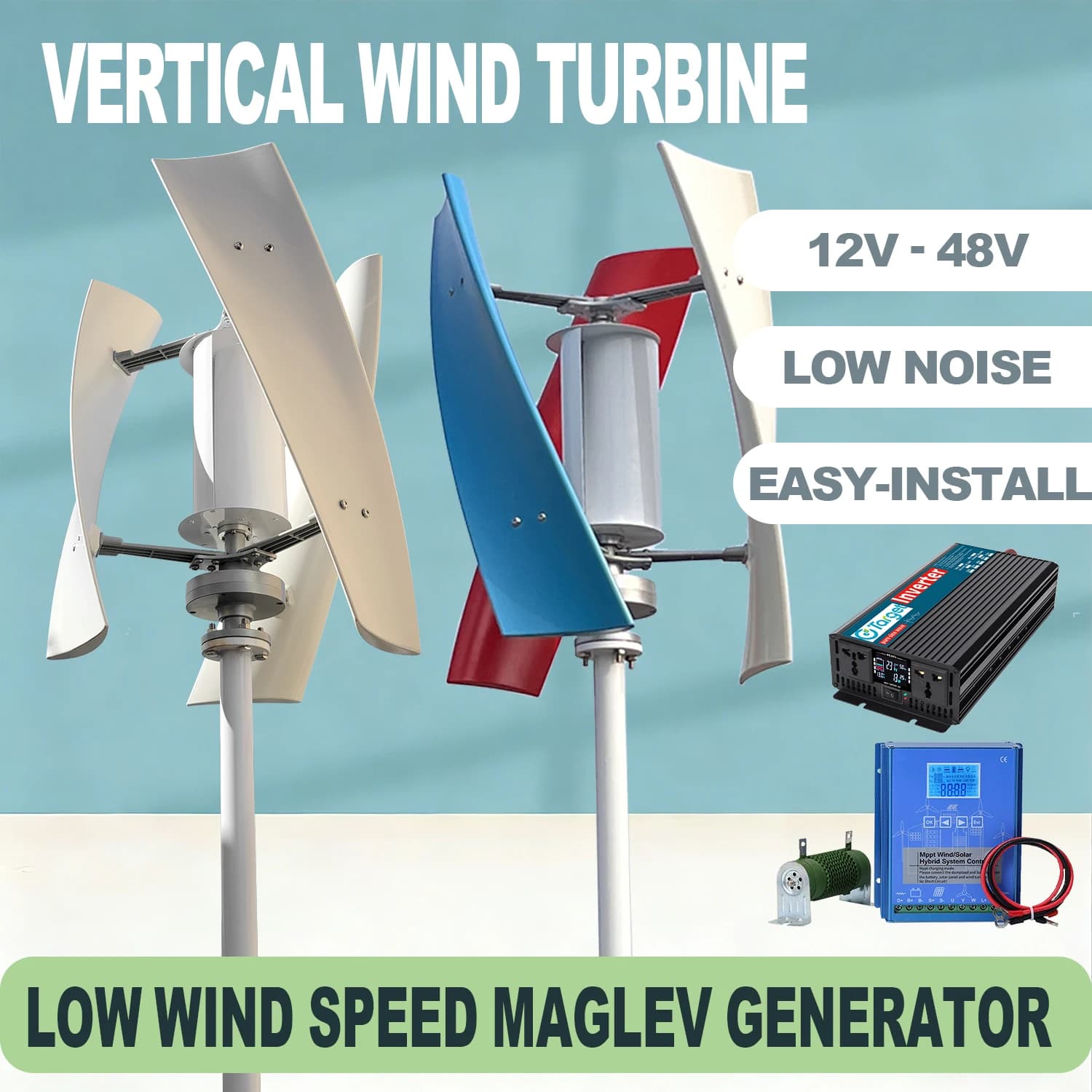 Éolienne verticale domestique 5000W 12V 24V 48V 10KW 8KW à faible vitesse de démarrage avec contrôle