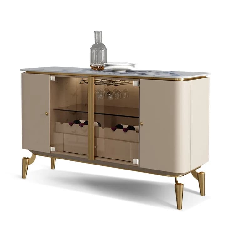 Meuble de rangement de luxe moderne pour salle à manger, bar, buffet, avec plateau en marbre blanc e