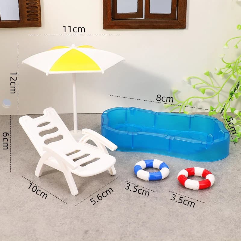 Maison de poupée Miniature, ensemble de meubles de piscine et de plage pour enfants