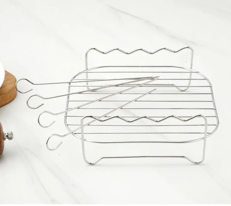 Ensemble de gril d'extérieur avec brochettes, friteuse à air carrée, cuiseur à vapeur, support de ba