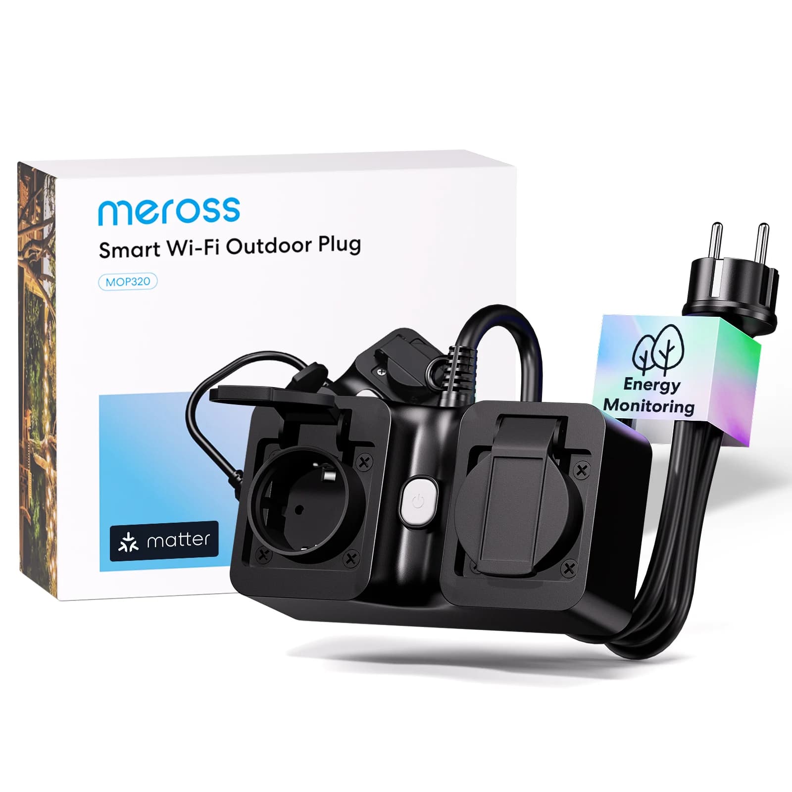 Meross Matter EU prise extérieure étanche WiFi extension sans fil prise de pluie couverture avec mon