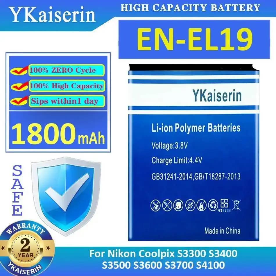Batterie d'appareil photo haute Performance 1800Mah EN-EL19 pour Nikon Coolpix S3300 S3400 S3500 S36
