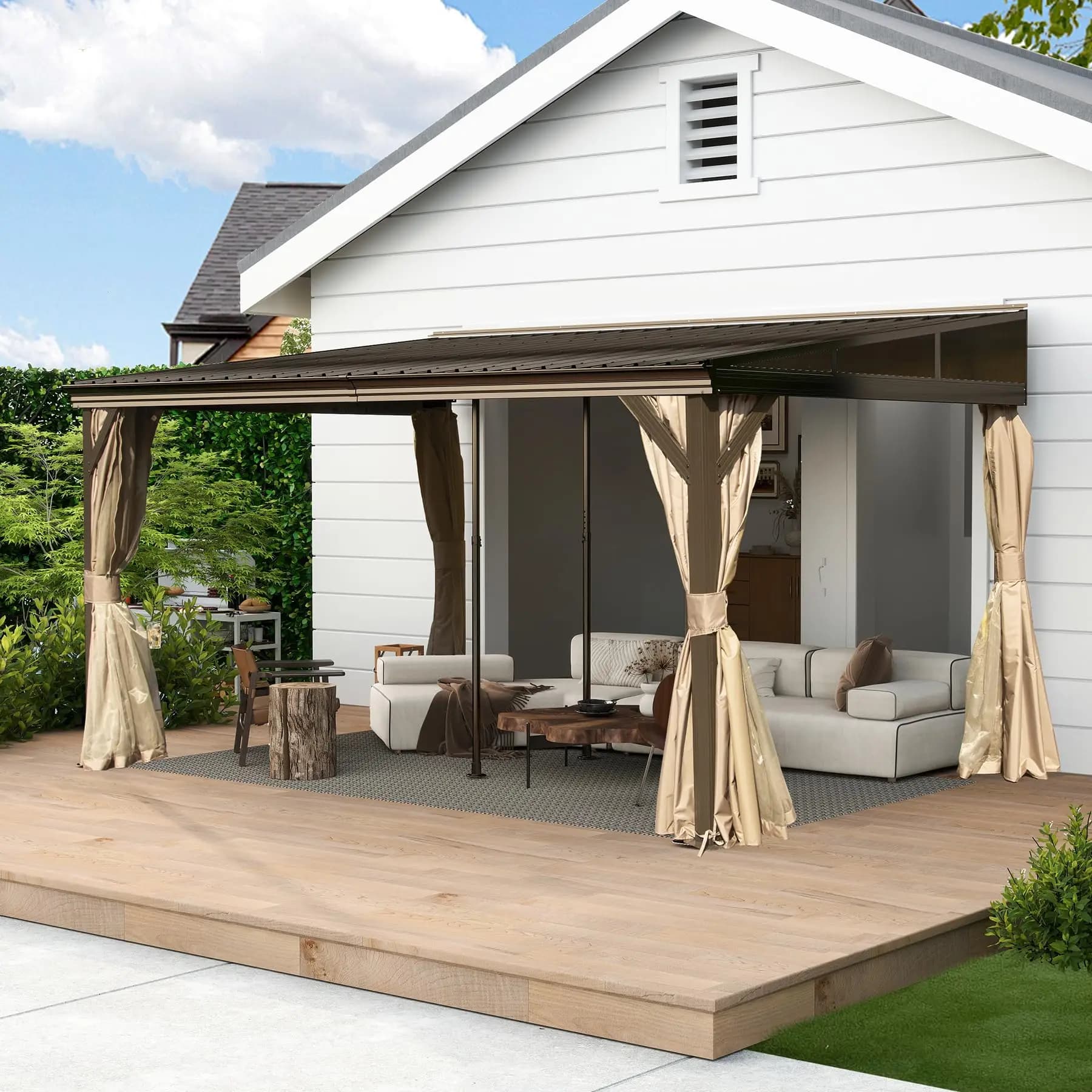 10x14FT extérieur en acier galvanisé toit incliné Patio auvent maigre Gazebo Pergola gouttières mura