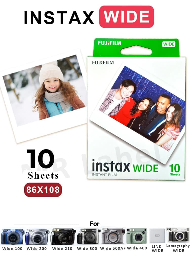 Film photo Fujifilm Instax Wide avec bord blanc/mono chrome/métallisé brossé/cadre noir pour apparei