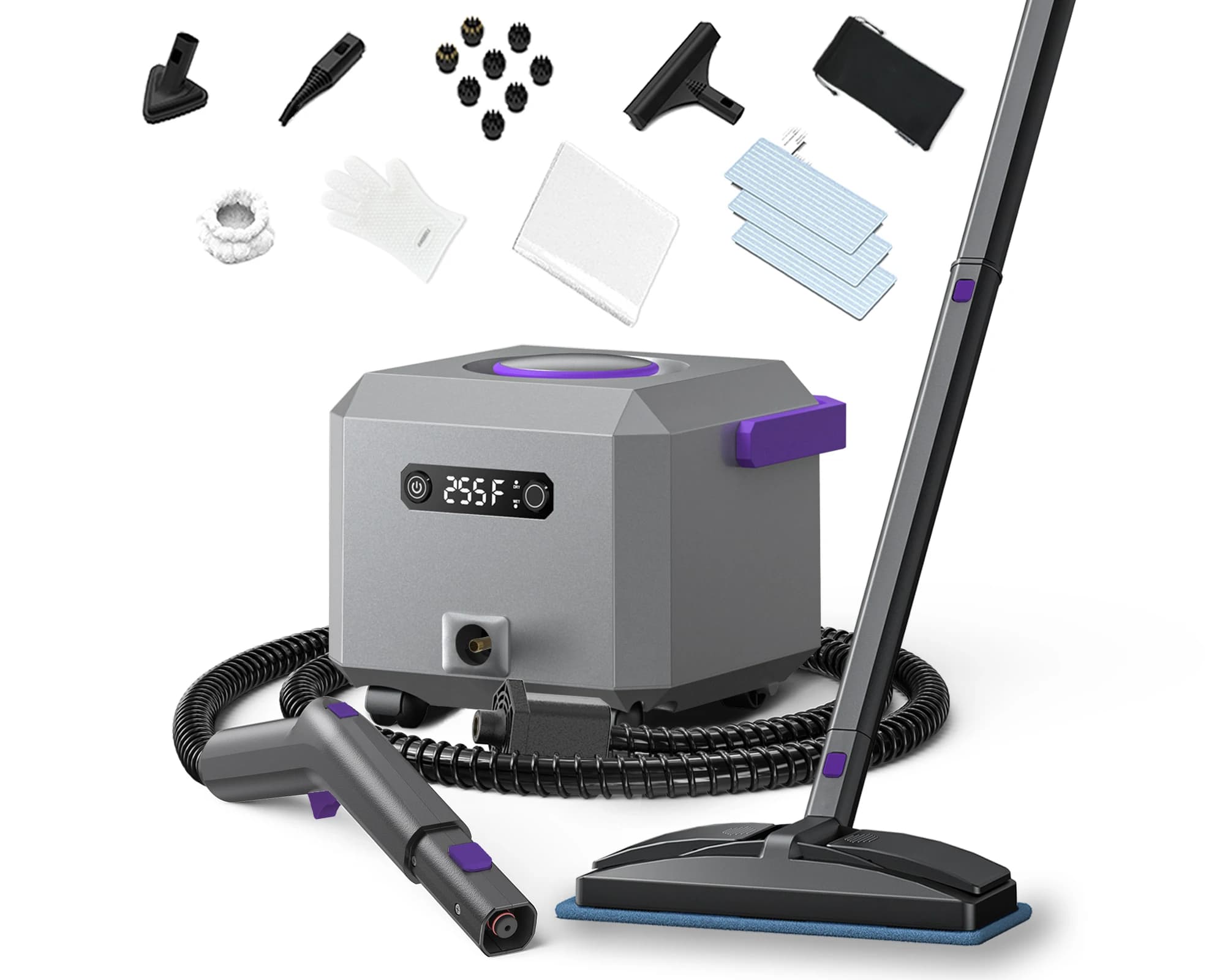 Nettoyeur vapeur électrique 1600W, pression de vapeur de 4 bars, chauffe instantanée en 30 secondes,