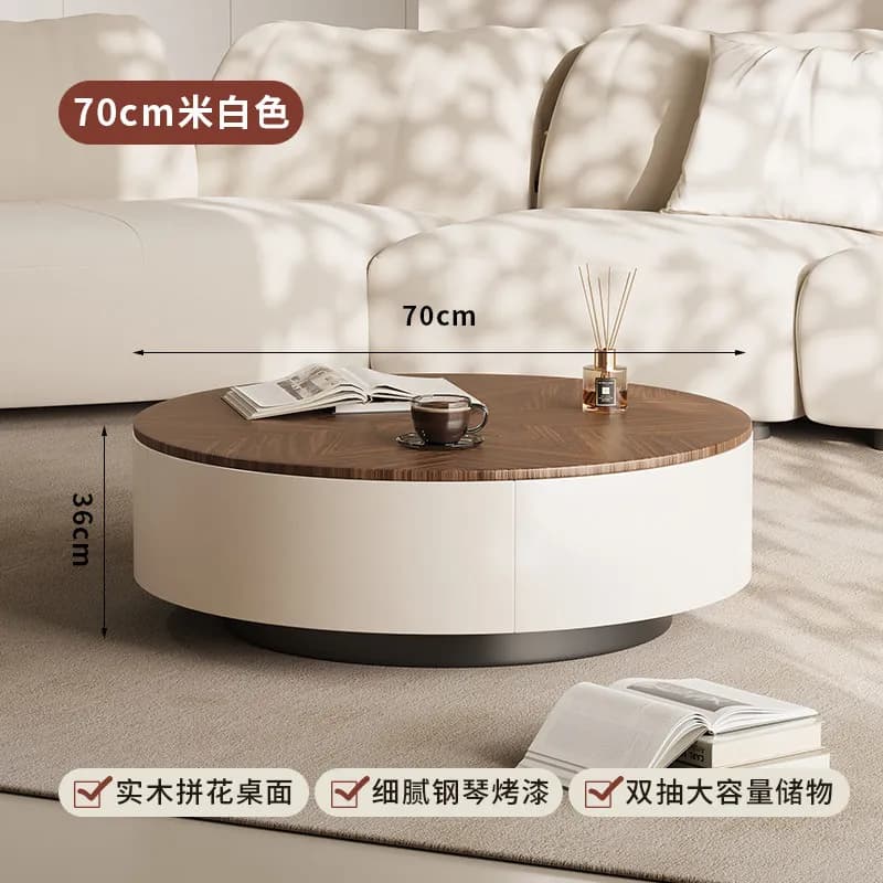 Table basse ronde en bois, style vintage simple, avec rangement pour magazines, table basse moderne
