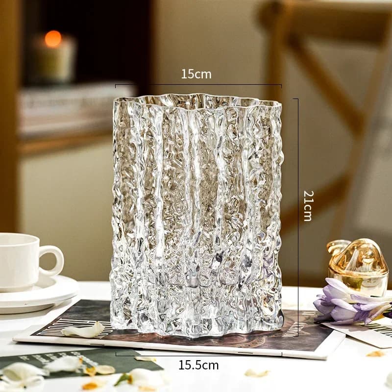 Vase en verre transparent haut de gamme pour la décoration de la maison, fleur lumineuse, ornement d