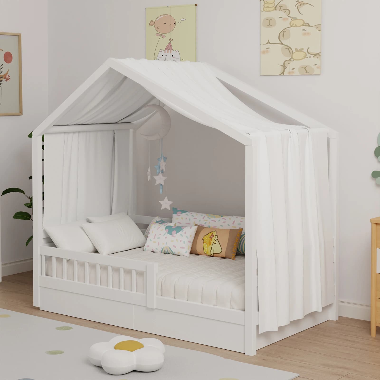 Auvent de lit de maison, lits de maison en mousseline de coton, auvent en tissu pour lit à baldaquin