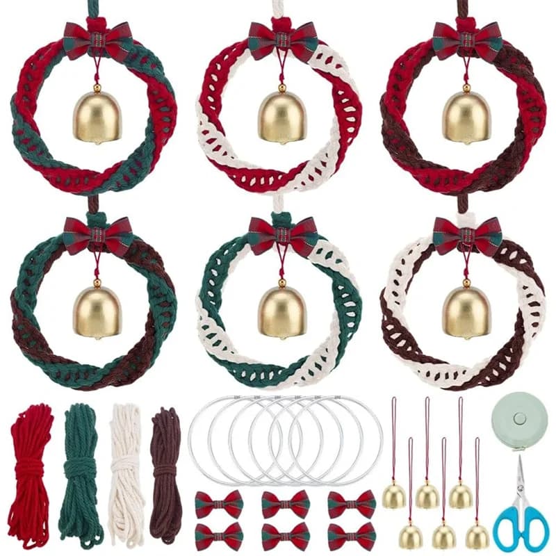 Macramé B84B-DIY pour kits de couronne de noël (6 ensembles)-ornements faits à la main pour adultes