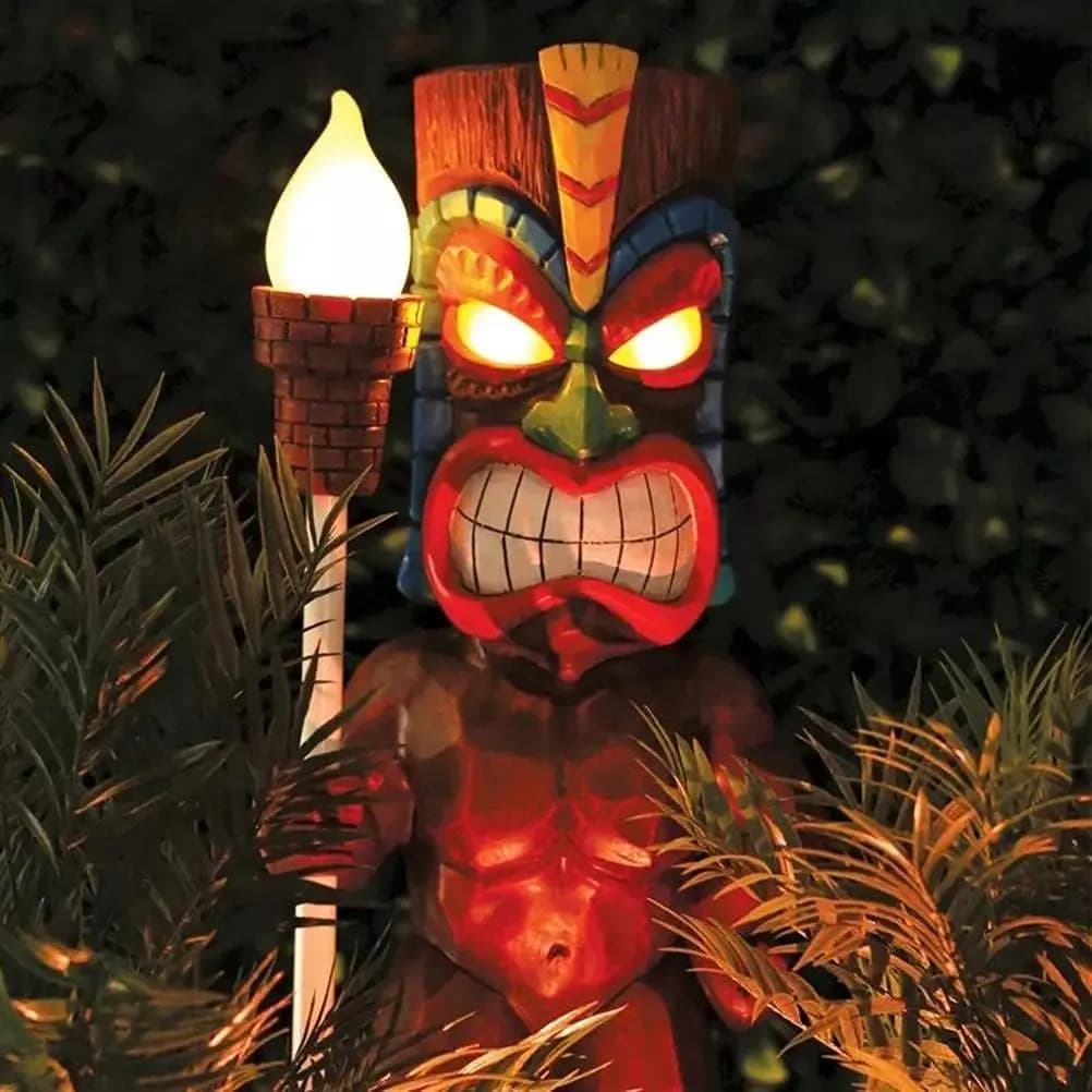 Décor de totem Tiki pour fête hawaïenne, lumières solaires Tiki, statues extérieures, décor d'arrièr