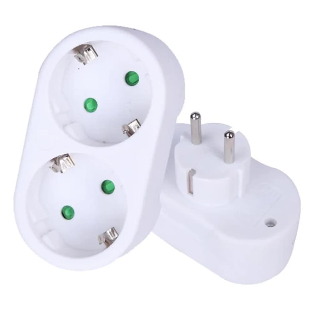 Adaptateur de prise double 1 SCHUKO/ 2 Euro avec prise standard, T!, mise à la terre résidentielle,