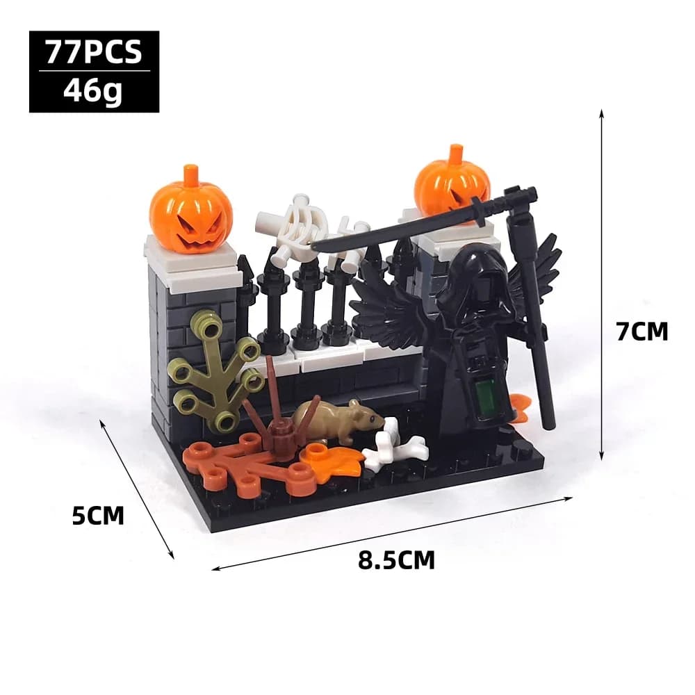 MOC – blocs de construction de maison hantée pour Halloween, ensemble de jouets, assemblage de scène