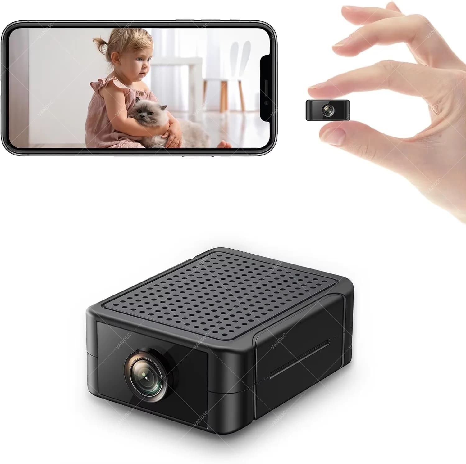 Mini caméra de sécurité intérieure, vision nocturne HD, autonomie de la batterie de 4 heures, détect