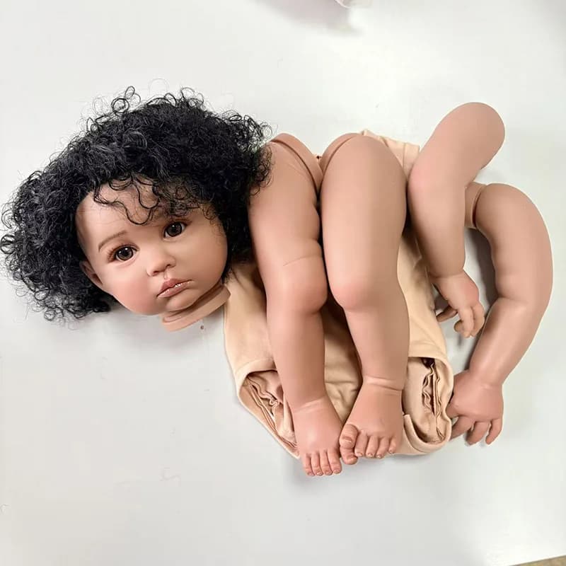 Kit de poupée Reborn de 24 pouces, Julieata, peau foncée, cheveux bouclés noirs, pièces de poupée no