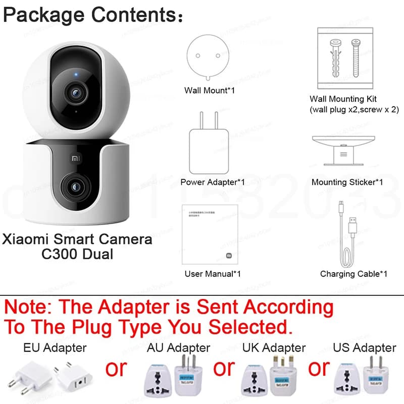 XIAOMI Smart Camera C300 Version double caméra, 360 ° 3MP WiFi 6, moniteur de sécurité domestique