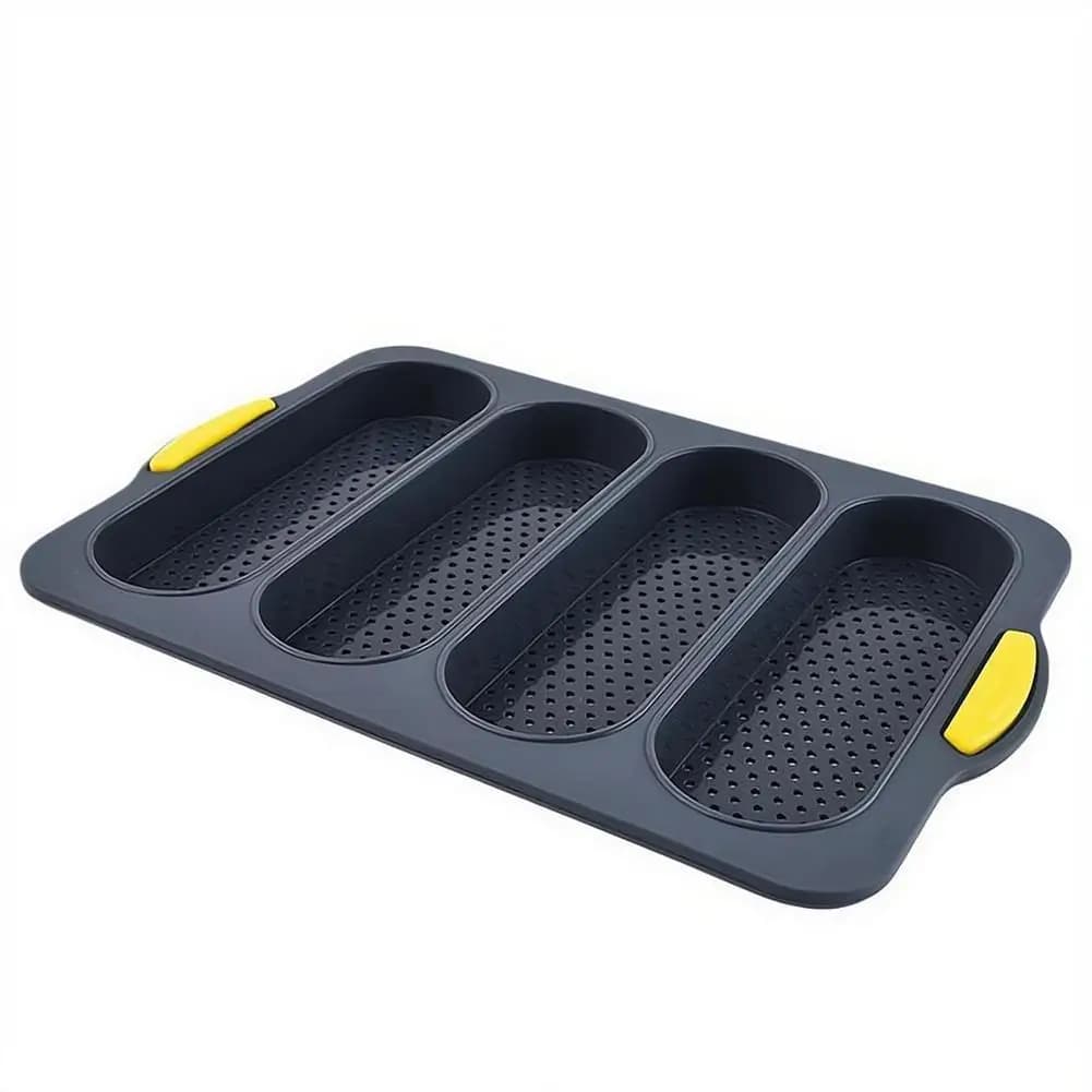 Moule à pain français premium à 4 emplacements, plateau perforé en silicone de qualité alimentaire,