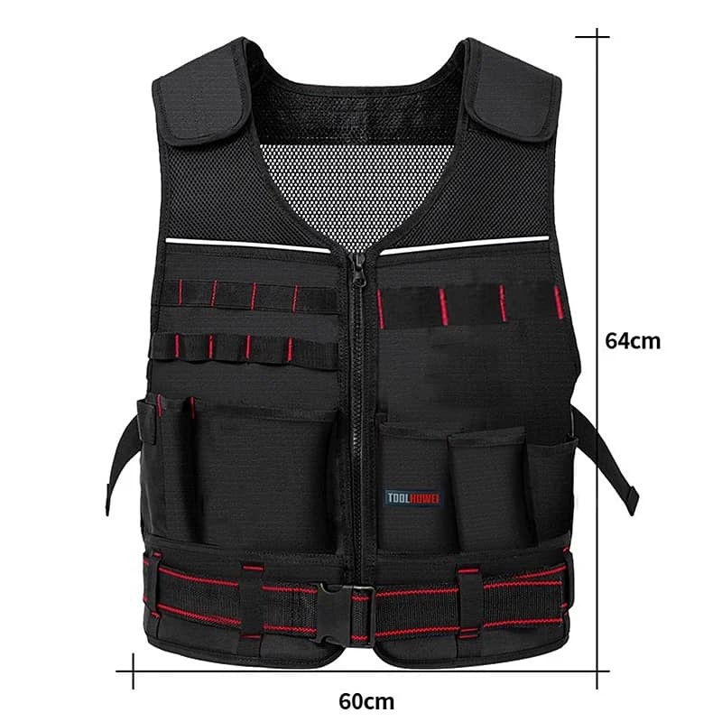 Gilet de travail TOOLHUWEI, gilet de sécurité avec plusieurs poches, pochette à outils, gilet de cha