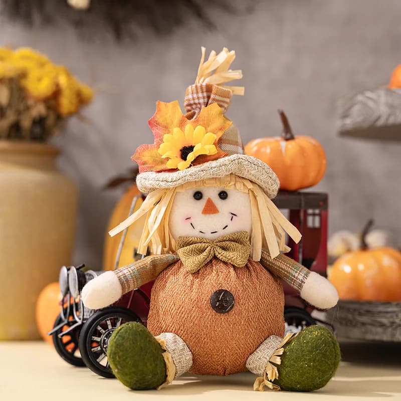 Décoration de Thanksgiving, feuilles d'érable, chapeau de paille, beurre nain, épouvantail, saison d
