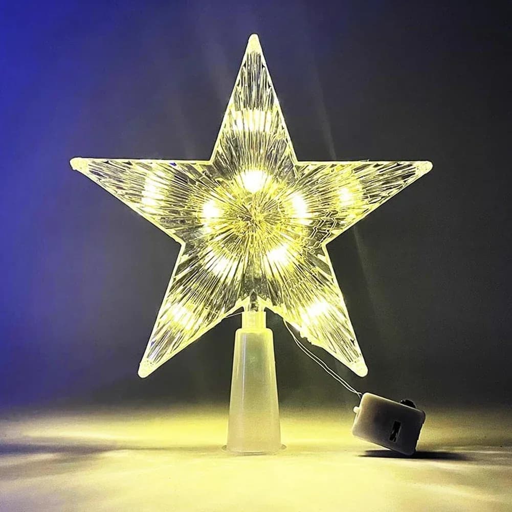 Décoration supérieure d'arbre de noël, lumières LED émettant des étoiles transparentes, adaptées à l