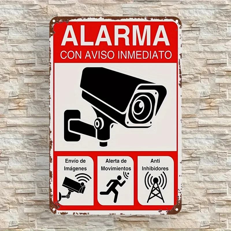 Panneau d'alarme pour caméra de sécurité - Plaque de surveillance avec texte en espagnol (ALARMA CON