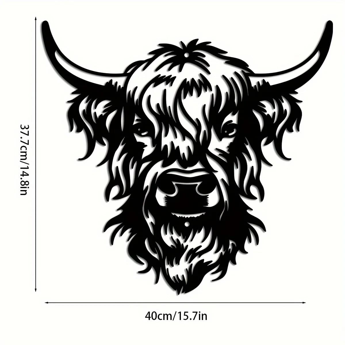 Art mural élégant en fer forgé noir avec tête de vache, décor de ferme rustique pour intérieur et ex