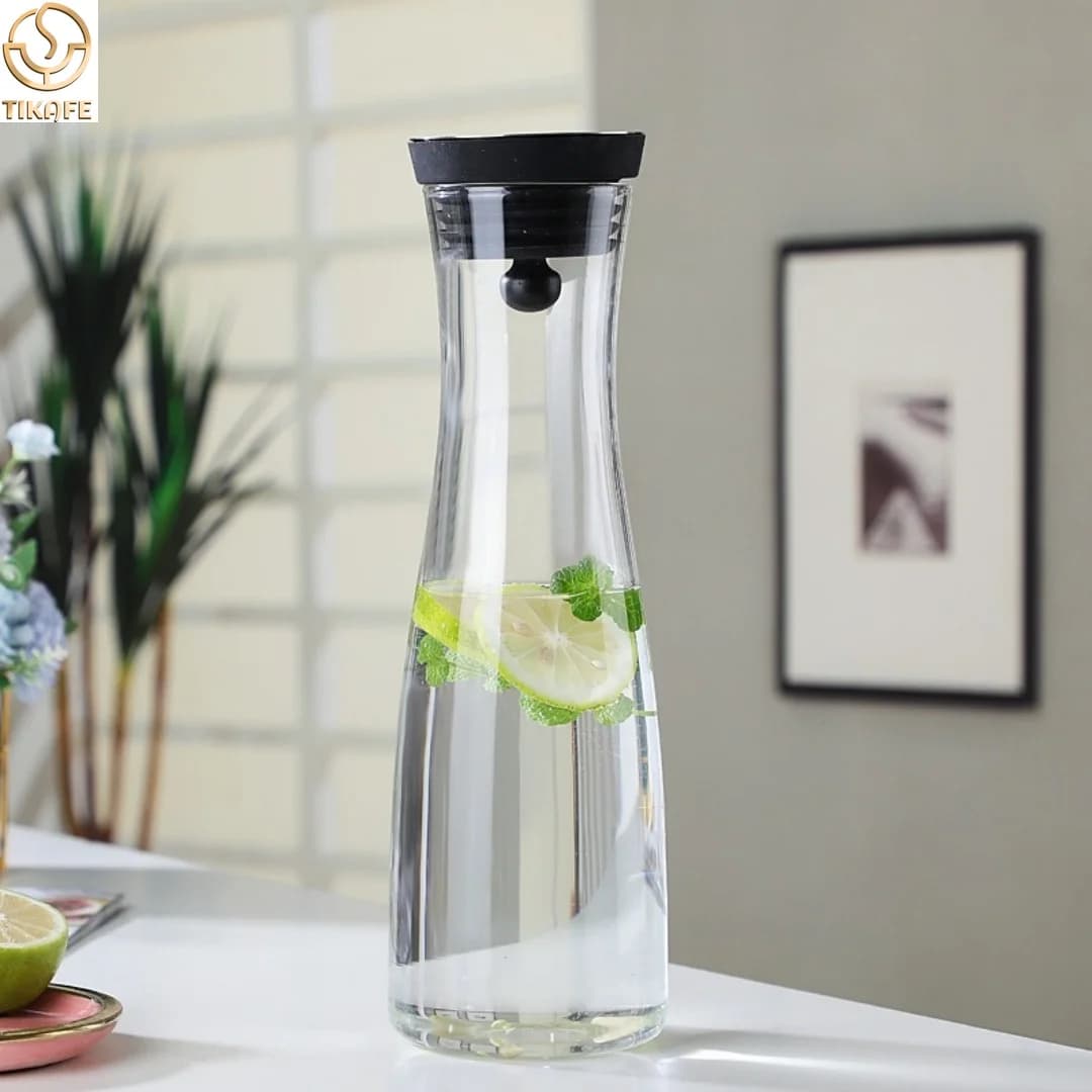 Carafe en verre de 1,2/1,5 L avec brochettes à fruits en acier inoxydable et couvercle, convient aux