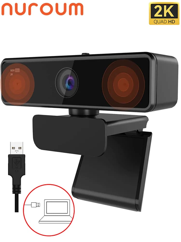 Webcam V11 2K pour PC, caméra Web 1080P 60FPS FHD 90 ° avec microphone et couvercle de confidentiali