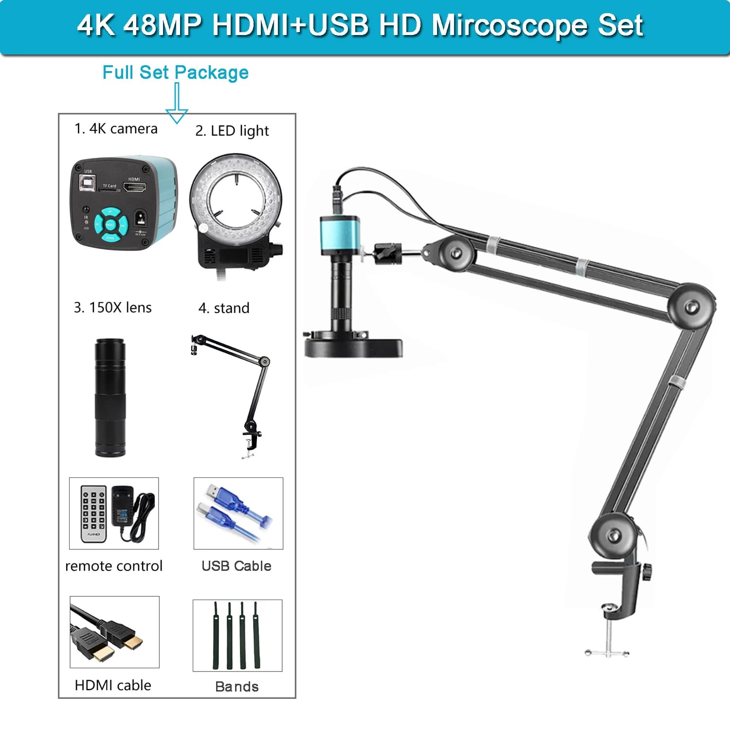 Yizhan Full 4K HD Microscope numérique HDMI USB avec capteur IMX678/IMX415/IMX327, zoom 1-150X pour