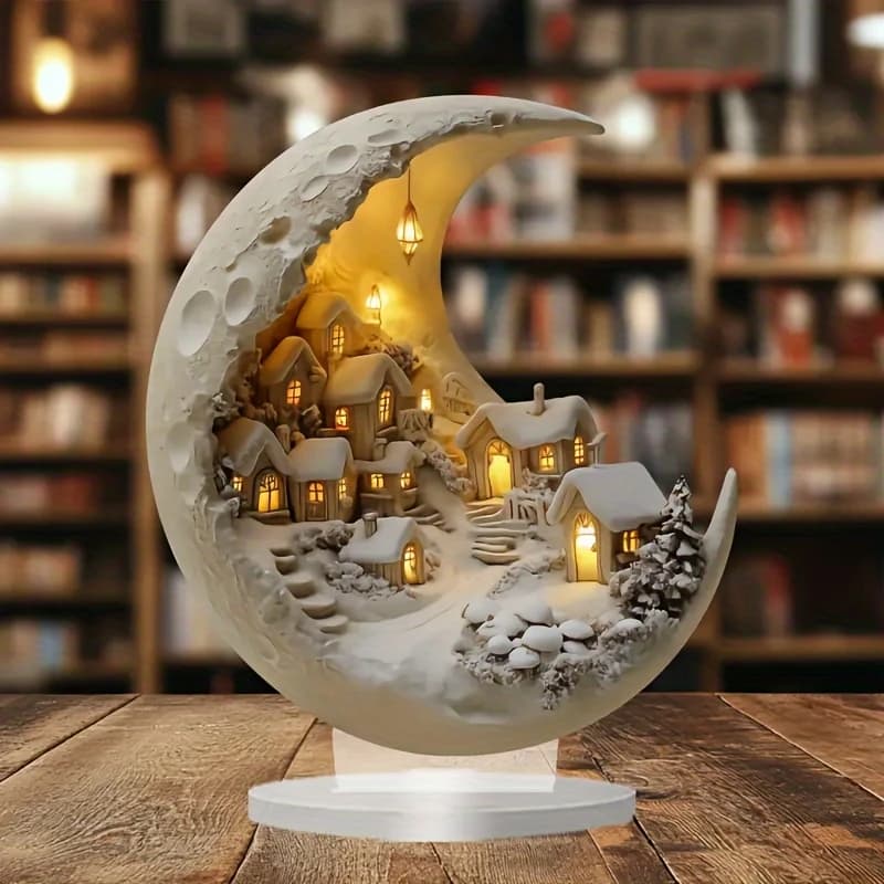 Maison de lune de noël 2D, 1 pièce, décorations pour la maison, maison de lune bohème, présentoir en