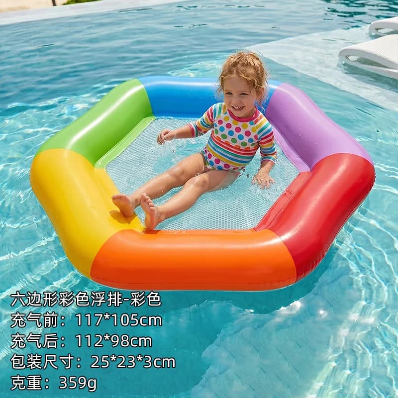 Nouveau matelas flottant gonflable hexagonal coloré en PVC épais, grand modèle pour deux personnes,
