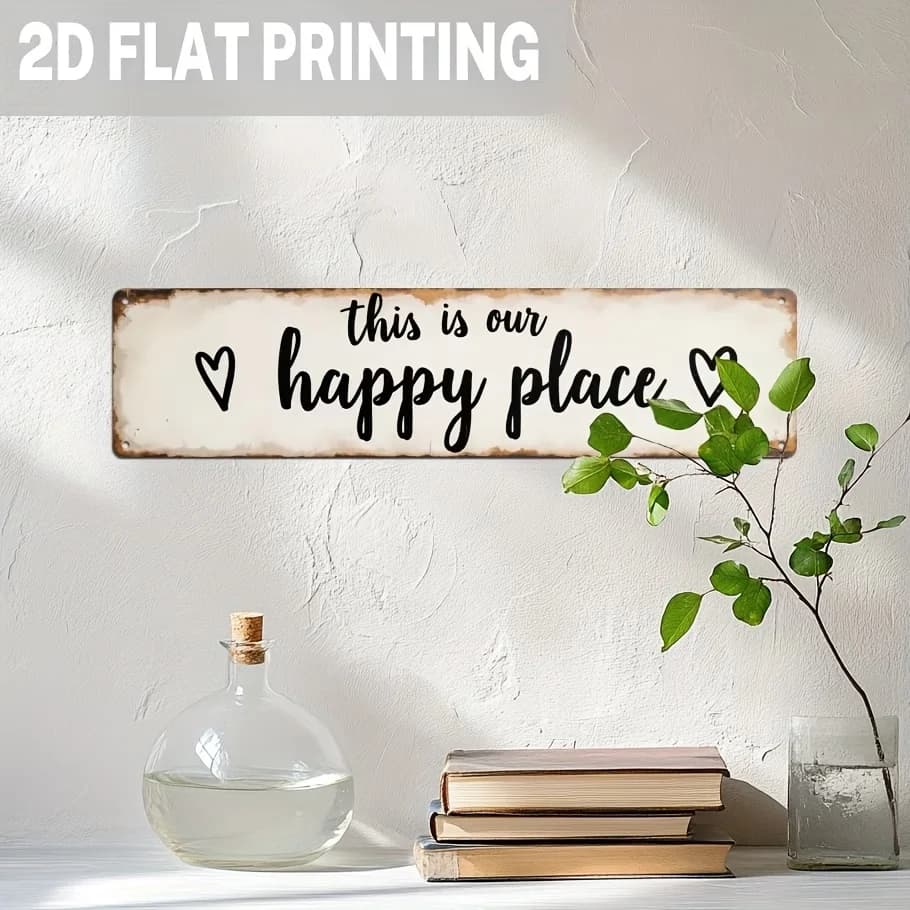 Décoration murale vintage style ferme, panneau en bois blanc, art mural en forme de cœur « Happy Pla