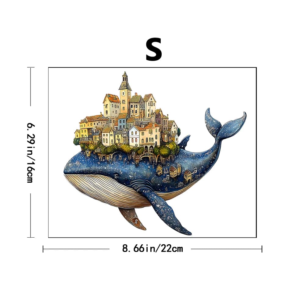 Puzzle en bois Artisan Whale Castle – Village d'animaux fabriqué à la main, défi intermédiaire et ar