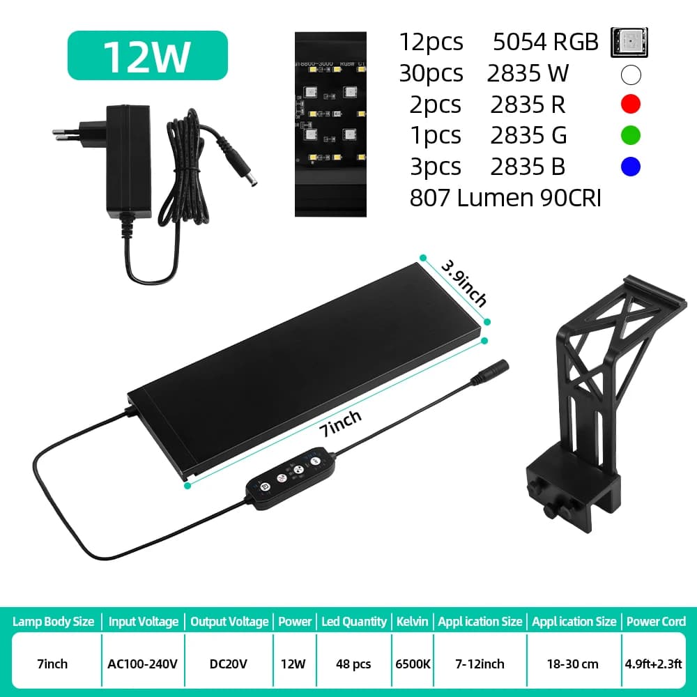 24/7 Aquarium spectre complet éclairage lumière LED 8 Modes de couleur mise hors tension fonction de