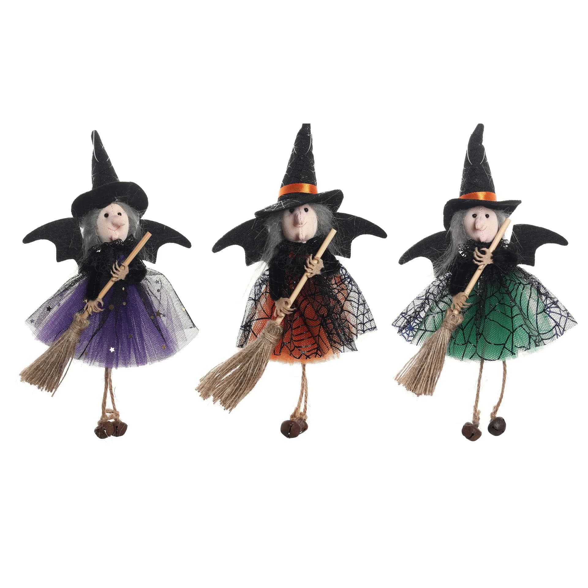 3 pièces avec balai, jupe en gaze, pendentif sorcière, ornement d'Halloween - Décoration de maison h