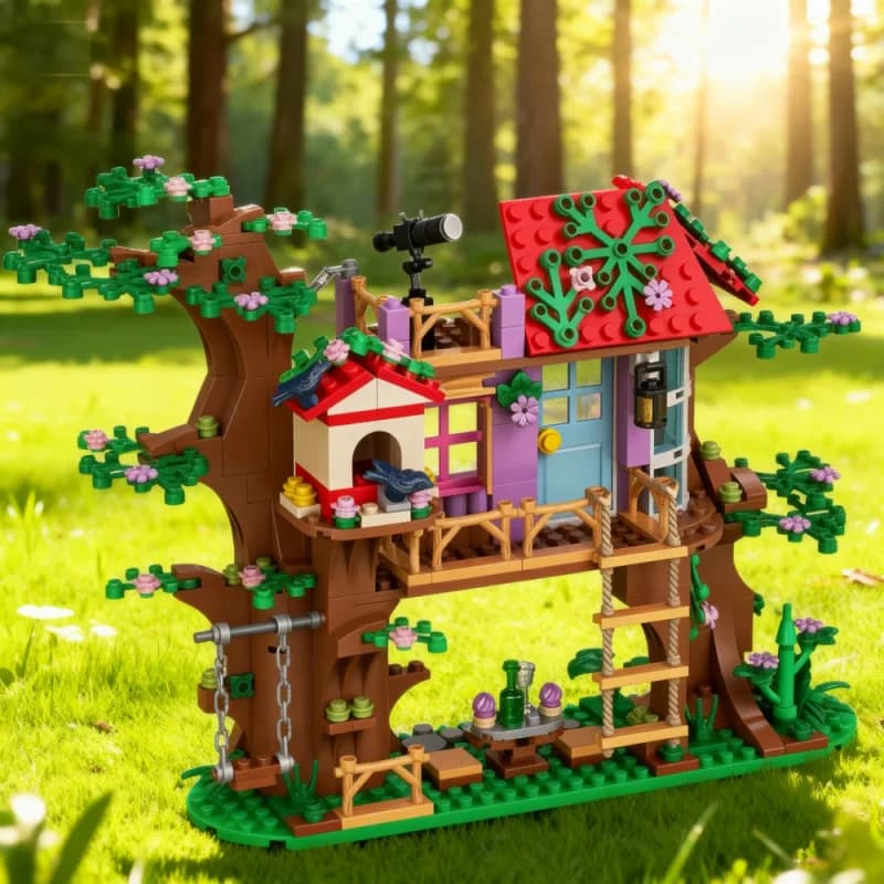 Ensemble de blocs de maison dans les arbres Secret Garden – Château de fées DIY avec chambres et bal
