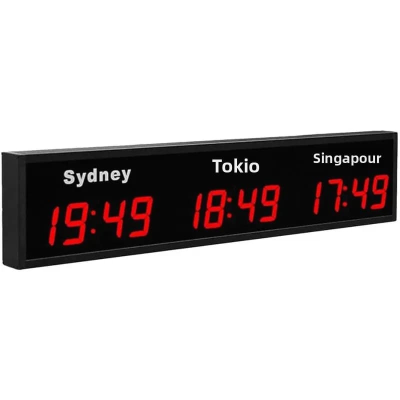 Horloge mondiale LED affichant l'heure de 3/4/5 villes, horloge numérique à fuseaux horaires avec fo