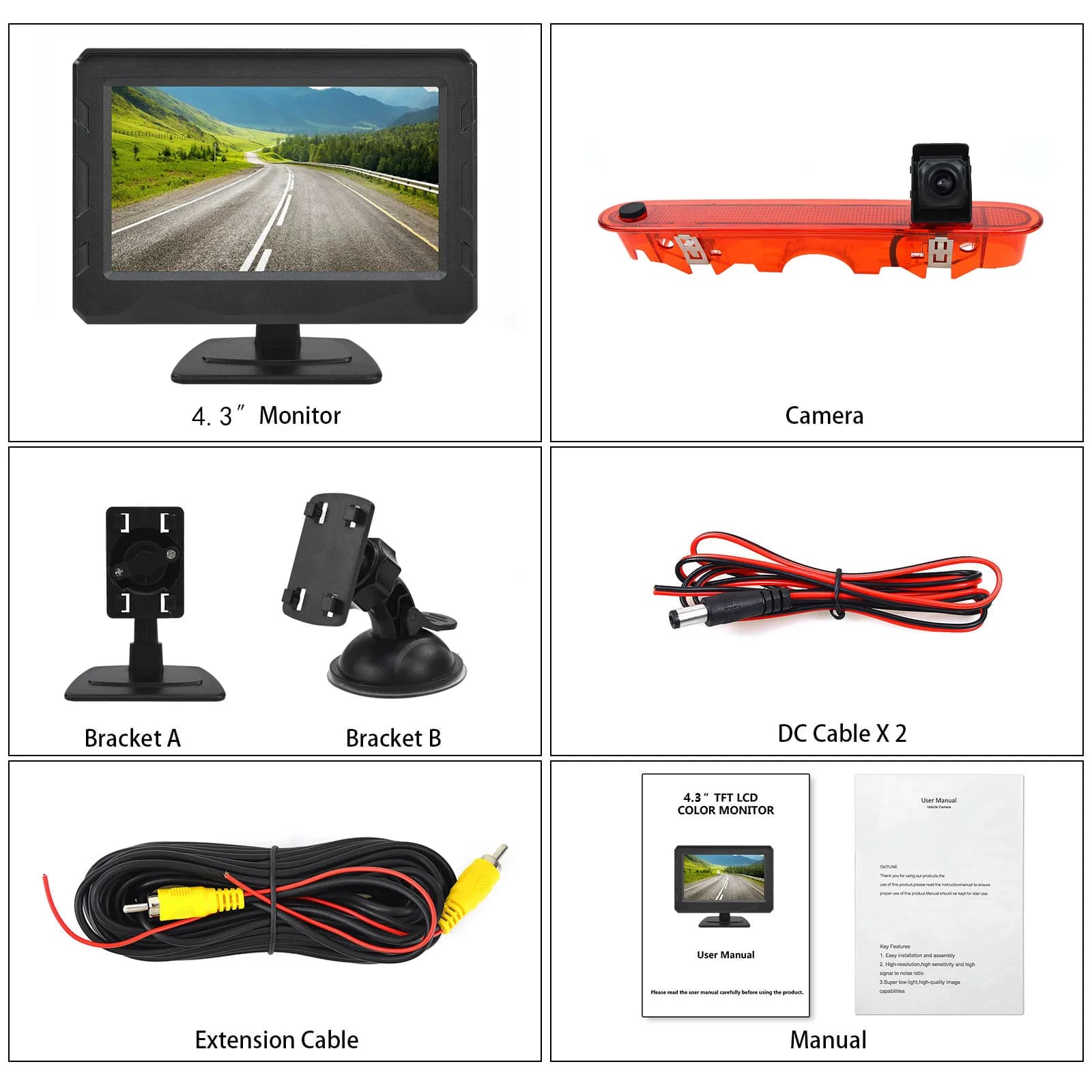 Caméra de recul avec feu stop, kit de moniteur de rétroviseur 4.3 ", pour Renault Oke Goo Mercedes-B
