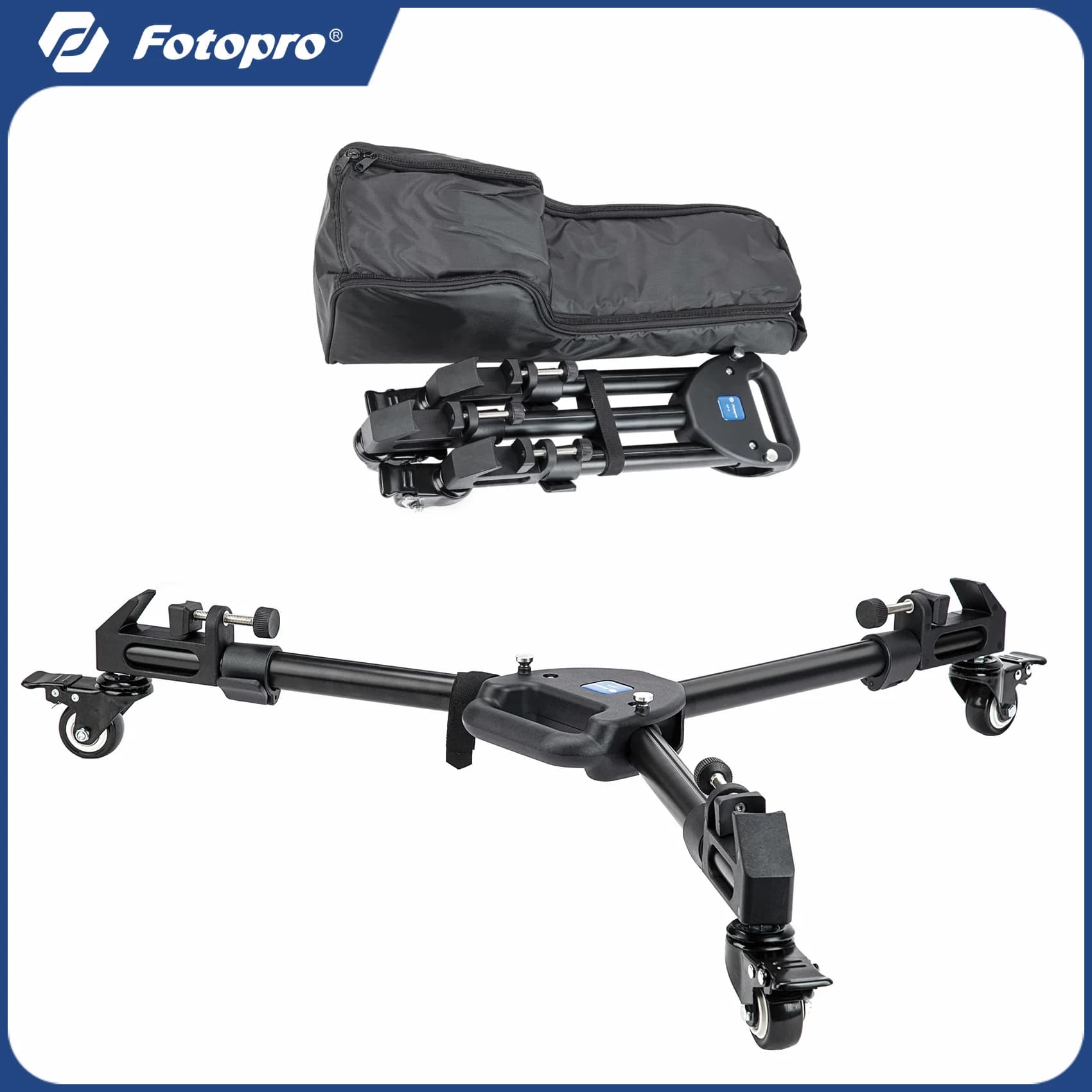 Fotopro-Trépied de photographie professionnel, chariot en aluminium, roues RapDuty pour appareil pho