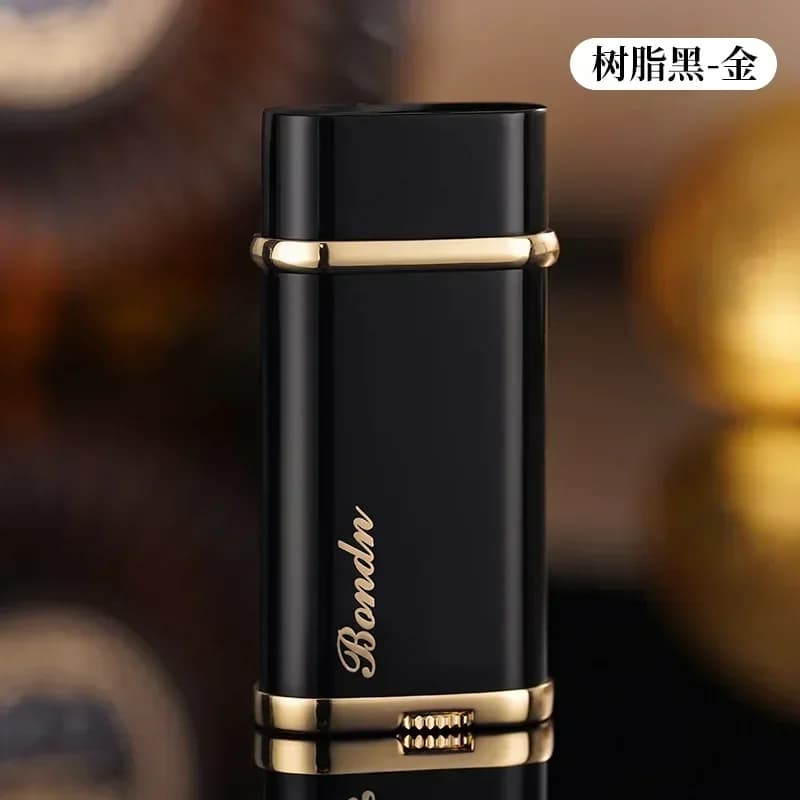 Briquet à flamme oblique élégant en métal avec électroplaqué or et argent, roue à grattage, style ré