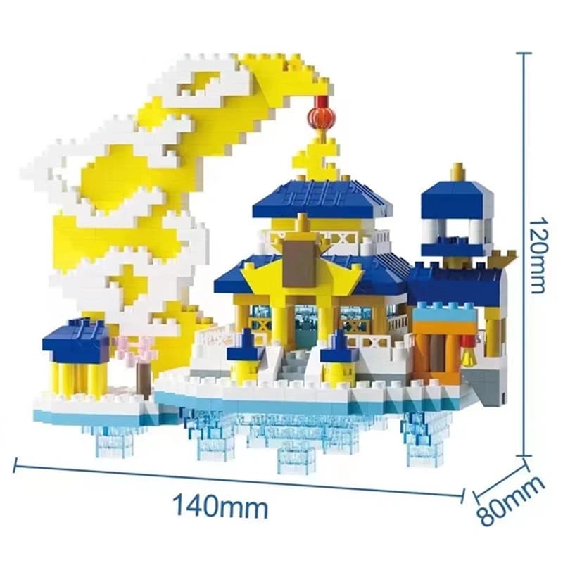 Créatif lune légende cascade étang château arbre maison vue ensemble ville modèle blocs de construct