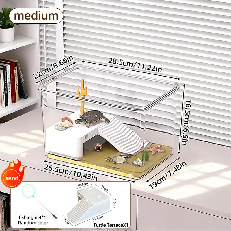 Réservoir de terrarium transparent pour reptiles avec zone de se prélasser pour tortues d'animaux, e