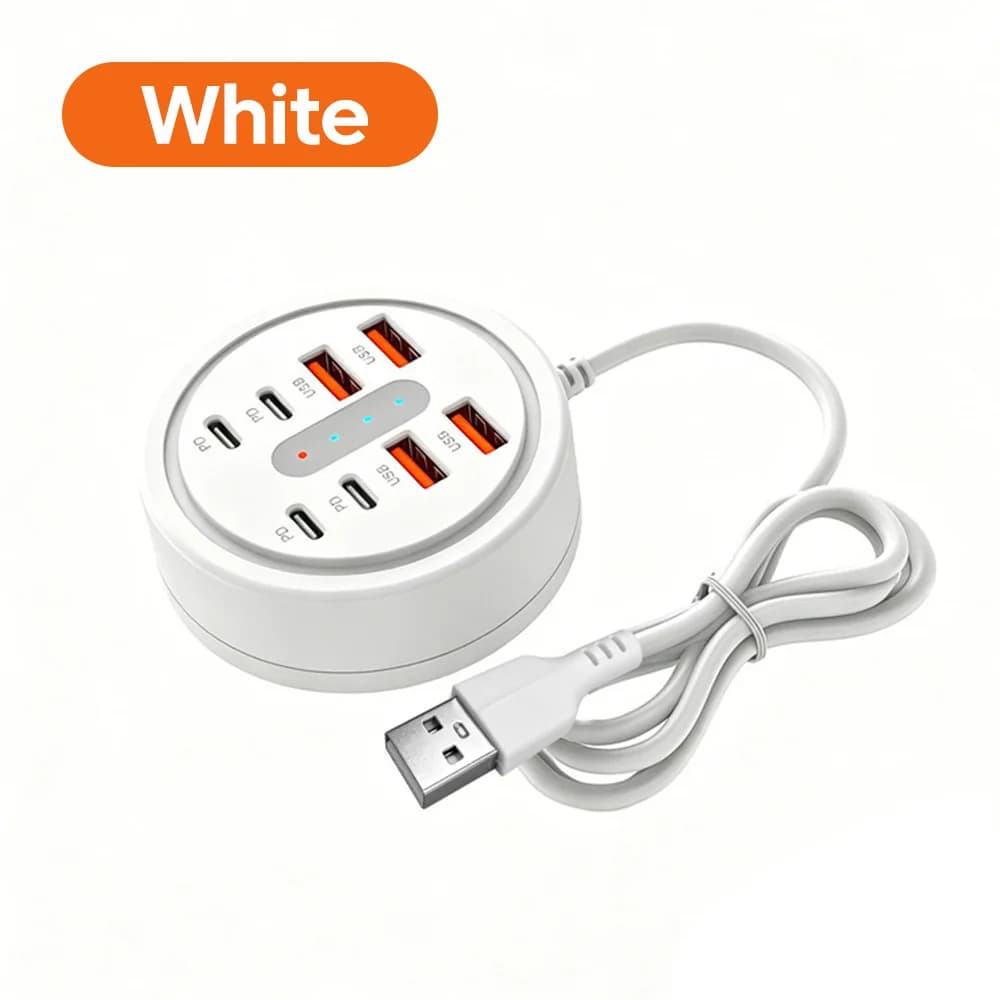 Station de charge de bureau portable 8 ports 66W à charge rapide, 4 USB + 4 Type C, pour téléphone p