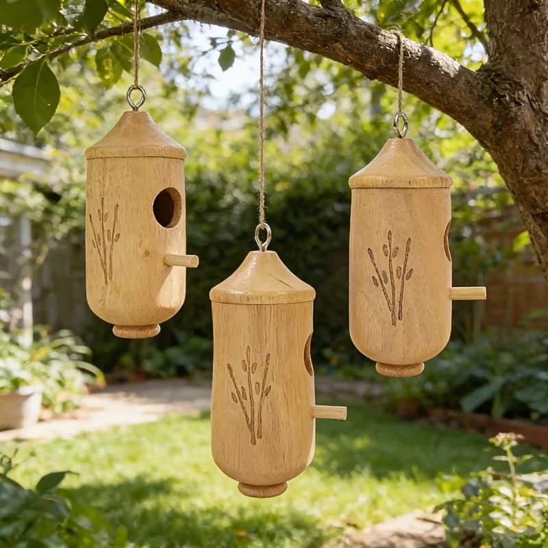 Ensemble de 1 pièce : nichoir et mangeoire à oiseaux en bois naturel, style rustique pour jardin ext