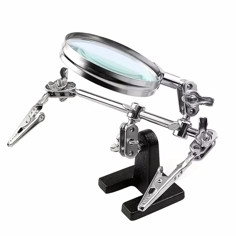 Troisième main réglable avec loupe pour soudure électronique